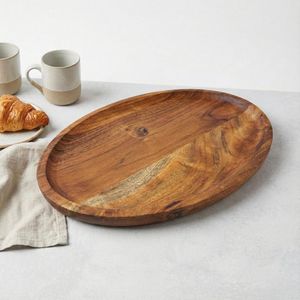 Juego de bandejas de servir de madera, forma ovalada, acabado lacado, diseño elegante para uso residencial, decoración para el hogar, última llegada. - Product Image 3