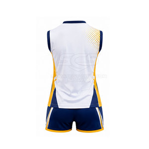 Ensemble d'uniformes de volley-ball personnalisés pour femmes, blanc, bleu marine, jaune, maillot sans manches et short, vêtements de sport - Product Image 4