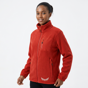 Men's Red <b>Fleece</b> <b>Jacket</b> Stand Collar Zipper Casual Waterproof Breathable <b>Thick</b> Winter Wear Front Logo - Product Image 2
