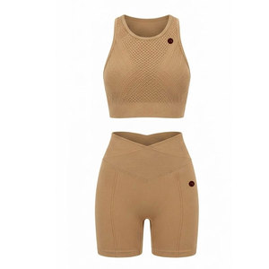 Ensemble de sport côtelé sans couture élégant pour femme – Tenue de fitness ajustée taille haute pour entraînement, course et exercice - Product Image 5