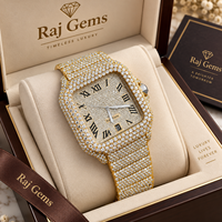 Montre de luxe carrée en diamant Raj Gems, affichage analogique de la date, unisexe, 40 mm, mécanique, acier inoxydable, fermoir papillon de haute qualité