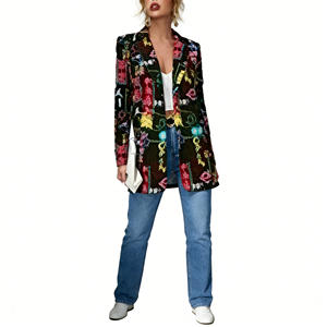 Oferta en Blazers de Mujer Temu, Estampado Colorido, Corte Holgado Informal, Manga Larga, Abertura Frontal, para Uso Diario y Fiestas - Product Image 1