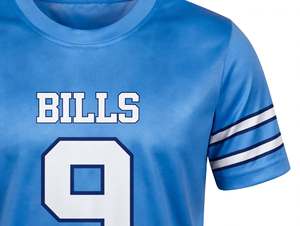 Maillot de football personnalisé tendance sublimé bleu clair, uniforme d'équipe à manches courtes, vêtements de sport imprimés numéro neuf, vente en gros OEM - Product Image 4