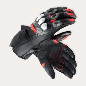 Gants de moto en cuir noir à doigts entiers avec accents rouges, antidérapants, respirants, pour la conduite en extérieur, unisexe, avec fermeture auto-agrippante - Product Image 6