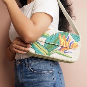 Women's <b>Beaded</b> Leopard Embroidered Fold Clutch Bag Two Straps Cross-Body Zipper <b>Large</b> Capacity Soft Elegant Party Handbag - Product Image 5