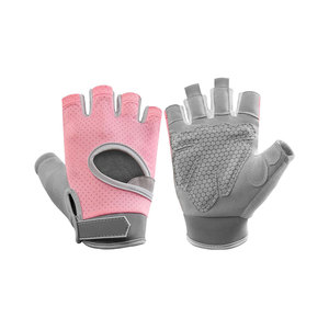 Gants de sport demi-doigts en maille respirante avec sangle de poignet réglable unisexe rose noir pour entraînement fitness - Product Image 2