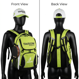 168 GSM Polyester Oxford Tennis <b>Backpack</b> Neon Green Black White Contrast Panel Custom Screen Print Embroidery Logo - Product Image 1