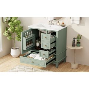 <b>Light</b> Green 30\" Bathroom <b>Vanity</b> with Sink One Door and Shelf Three Soft Close Drawers - Product Image 4