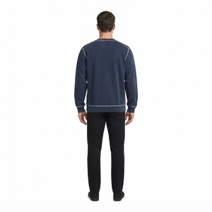 Men's <b>Navy</b> Blue Crewneck <b>Sweatshirt</b> Contrast Stitching Pullover Casual Streetwear Long Sleeve Custom <b>Sweatshirt</b> - Product Image 2
