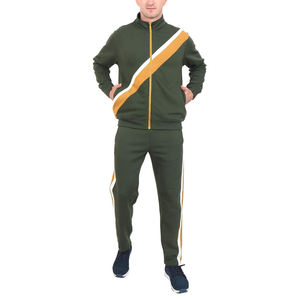 Men's Olive COlor Blocking Track Suit Full Sleeve Zipper Closure Striped Design Side Pockets Regular Fit Autumn Wear Sporty - Product Image 3