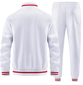 Conjunto Deportivo Unisex Blanco con Cremallera Completa, Cuello Alto, Bolsillos Laterales a Rayas, Corte Regular, Poliéster, Primavera, Traje para Correr para Adultos - Product Image 2