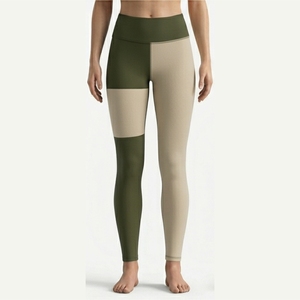 Leggings taille haute pleine longueur color block en tricot extensible Spandex Nylon pour femme, style patchwork, toutes saisons, pour yoga, gym et sport - Product Image 4