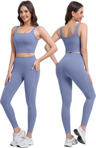 Women's Medium <b>Support</b> Scoop Neck Yoga Bra Spaghetti Strap Contrast Binding Eco-Friendly Four-Way Stretch <b>Crop</b> <b>Top</b> Front - Product Image 4