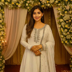 Ivory White Embroidered Salwar Palazzo Set with Dupatta Designer Party & Wedding Wear for Women Winter Summer - Product Image 1