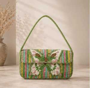Handmade Luxury Saddle Shape Glass Beaded Embroidered Handbag for Women Cover Waterproof <b>Nylon</b> Lining Valentine's Day Gift 1L - Product Image 1