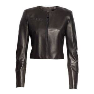 Chaquetas de Cuero Cortas para Mujer con Cuello Redondo y Diseño Liso Teñido 2026 - ¡Precio Más Bajo! - Product Image 1