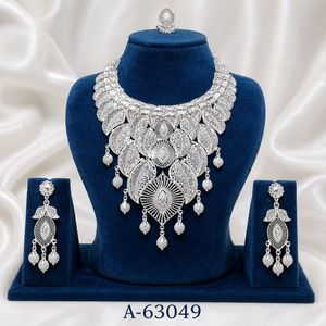 Parure de bijoux ethniques de créateur en zircon, boucles d'oreilles pendantes longues, plaqué argent, collection fiançailles, anniversaire, mariage A-63049 - Product Image 1