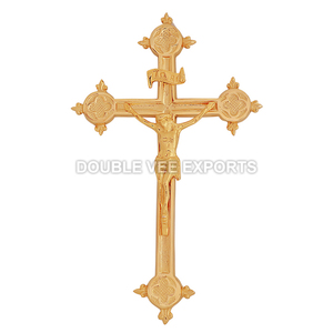 Crucifijo Católico de Latón Chapado en Oro |   Cruz de Pared y Altar con Corpus – DOUBLE VEE EXPORTS - Product Image 2