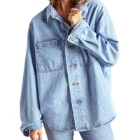 Kemeja Wanita Premium Klasik Berkancing Kerah Jaket Saku Tempel Blus untuk Wanita Lengan Panjang Kemeja Denim Oversize