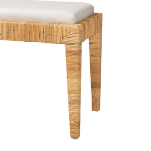 Rattan and Mahogany Wood <b>Bench</b> Elegant Living Room Chair - Product Image 3