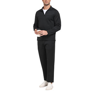 Conjunto deportivo de 2 piezas para hombre, con cuello alto y cremallera, de poliéster, con logo personalizado, corte regular, cortavientos, a la moda. - Product Image 5