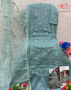 Shalwar kameez ผ้าโปร่งบางแบบพรีเมี่ยมพร้อมชุดเย็บปักลาย khatli ด้านล่างและ organza dupatta ที่สวยงามต้องมีชุดสี่ชิ้น - Product Image 1