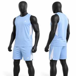 Conjunto de Camiseta sin Mangas y Pantalones Cortos Deportivos de Secado Rápido, Cuello Redondo, Tejido de Poliéster, Ropa de Gimnasio - Product Image 6