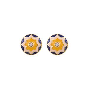 Boutons de manchette ronds de luxe plaqués or avec émail jaune et bleu pour homme, accessoires de chemise formelle, cadeau de mariage ou d'affaires - Product Image 3