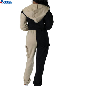 Conjunto Casual Personalizado para Mujer con Chaqueta Corta con Capucha en Bloques de Color a la Moda y Pantalones Cargo, Conjunto Deportivo para Correr - Product Image 1