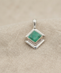 Natural Green <b>Emerald</b> Square Bezel Setting Cute Charm <b>Pendant</b> 925 Sterling Silver Handmade Gemstone Rose Gold Plated Jewelry - Product Image 5