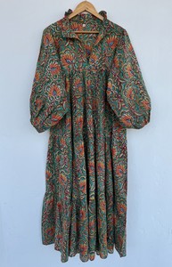 Vestido Maxi Holgado de Algodón 100% para Mujer, Manga Larga, Estilo Boho, Verde Floral, Vintage, para Verano, Resort, Fiesta en el Jardín - Product Image 3