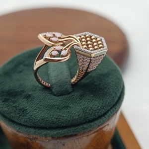 Namivaa 18K Rose <b>Gold</b> Diamond Leaf Floral <b>Ring</b> White Enamel Cluster Luxury Women Wedding Party High Polish Gift Design - Product Image 4