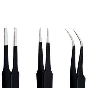 3 Pcs Precision Eyelash Tweezers Set Black Stainless Steel Lash Extension Tools with Carrying Case Professional Beauty Kit - Product Image 4