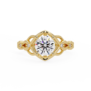 Anillo de compromiso y boda vintage con banda solitaria cruzada de oro macizo de 14K, diamante cultivado en laboratorio de corte redondo certificado por IGI - Product Image 5