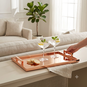 Plateau de service en cuivre artisanal de luxe, finition en laiton martelé, plat décoratif pour la décoration moderne de la maison, de l'hôtel, du restaurant, vaisselle de table - Product Image 4