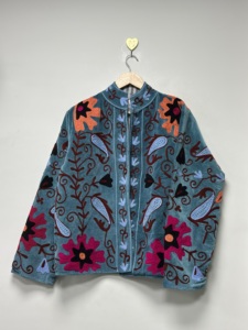 Floral Embroidered Knitted <b>Velvet</b> Bomber <b>Jacket</b> <b>Women</b> Vintage O Neck Full Sleeve Breathable Open Stitch Casual Winter Thick - Product Image 6