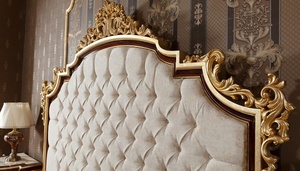 Luxury Baroque Solid Teak Wood Bedroom Set Gold Carved King Bed Mirrored Wardrobe 2 Nightstands <b>Dressing</b> Table Furniture - Product Image 3