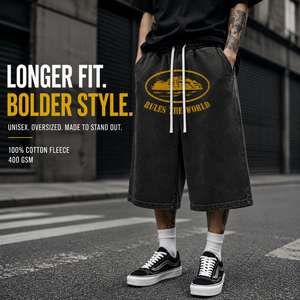 Custom <b>Long</b> Sweat <b>Shorts</b> <b>Men</b> 400GSM Cotton Fleece Baggy <b>Long</b> Length Sweat <b>Shorts</b> French Terry Wide Leg Longline Bermuda <b>Shorts</b> - Product Image 2