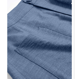 Pantalon palazzo plissé taille haute pour femme avec poches plaquées, bleu poussière, bleu ardoise, chambray - Product Image 3