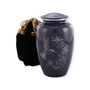 Urne funéraire gravée Colibri Bleu Profond avec motifs floraux pour cendres d'adultes – Commémoration - Product Image 1
