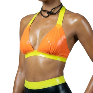 Conjunto de Bikini Halter Color Block para Mujer, Naranja, Negro, Amarillo Neón, Traje de Baño de Verano de Secado Rápido, Lavable a Máquina, Dos Piezas - Product Image 4