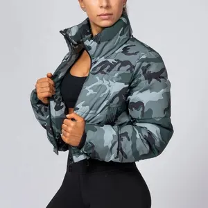 Women's Winter Waterproof Polyester Army Green Camo Zip Up Down Coat Women Jacket