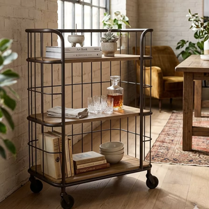 Estantería de Alambre de Hierro/WD de la Mejor Calidad, Estilo Rústico/Natural, Tubería de Metal, Madera de Mango/Ara, Colección de Muebles a Precio Mayorista - Product Image 1