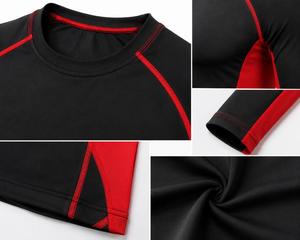 Camiseta de Manga Larga con Cuello Redondo, Personalizada para Hombre, Ajustada, de Secado Rápido, Transpirable, Anti-UV, con Bloques de Color, Negra y Roja, de Spandex - Product Image 6
