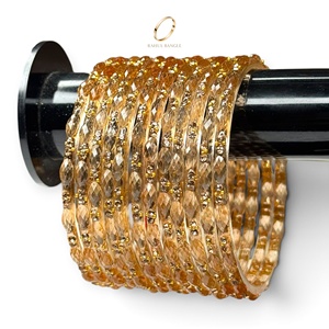 Ensemble de bracelets en verre goutte de pluie de Kasmir, or champagne, coupe cristal, pour femmes, collection de bijoux traditionnels indiens pour mariage. - Product Image 2
