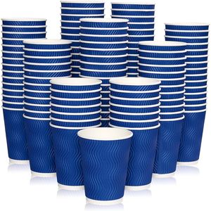 Confezione da 120 Bicchieri di Carta Isolati Blu da 12 oz con Parete Ondulata per Bevande Calde e Fredde - Product Image 1