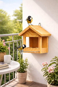 Wooden <b>Bird</b> Feeder Outdoor Garden Feeding Station Natural Wood Hanging <b>Bird</b> Feeder House with Roof <b>Perches</b> and Seed Tray - Product Image 3
