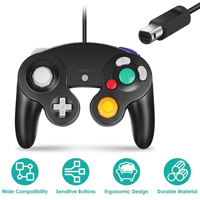 Wired for Nintendo Wii Gamepad Shock Game Controller Compatible with Gamecube