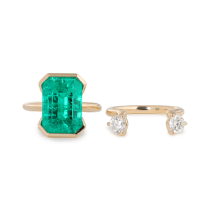 Best Seller 14x10mm Colombian Lab Grown Emerald IGI Certified 14K Solid Yellow Gold Bridal Set Luxury Half Bezel <b>Statement</b> <b>Ring</b> - Product Image 5