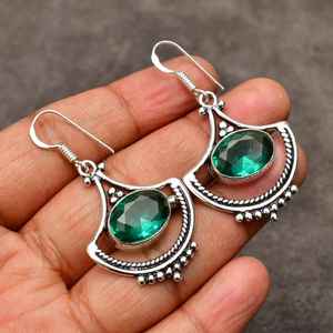ต่างหูพลอยพาราอิบาทัวร์มาลีนทำมือ เงินแท้ เครื่องประดับพลอยธรรมชาติ สีฟ้าเขียว ต่างหูสำหรับผู้หญิง ของขวัญ - Product Image 4